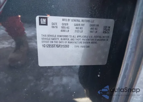 2016 Chevrolet Malibu 1Lt from USA, damaged, VIN 1G1ZE5ST7GF315360